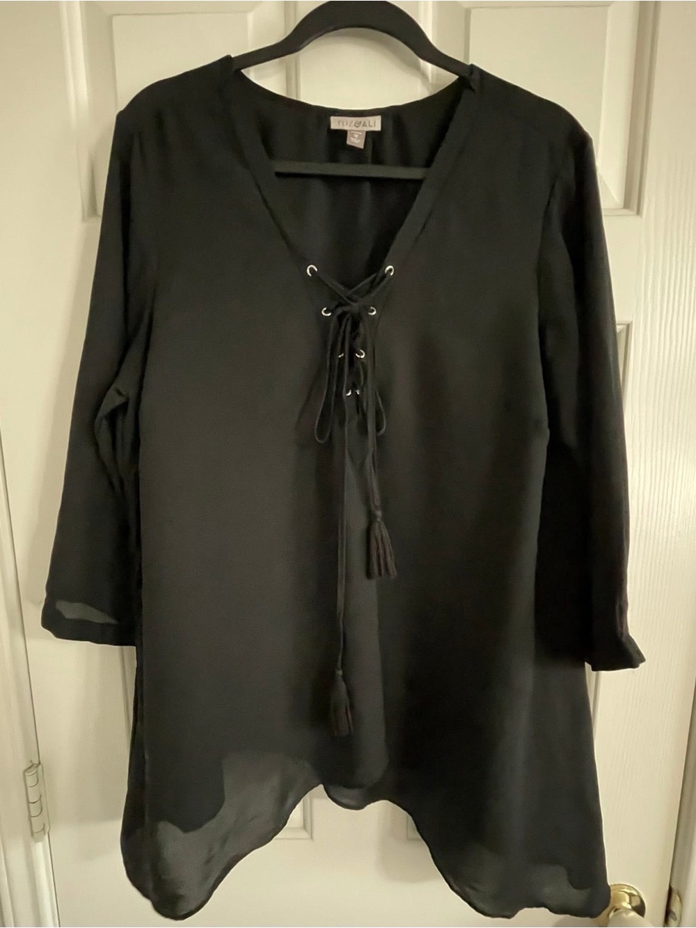Roz & Ali Black 3/4 sleeve Tunic 1X